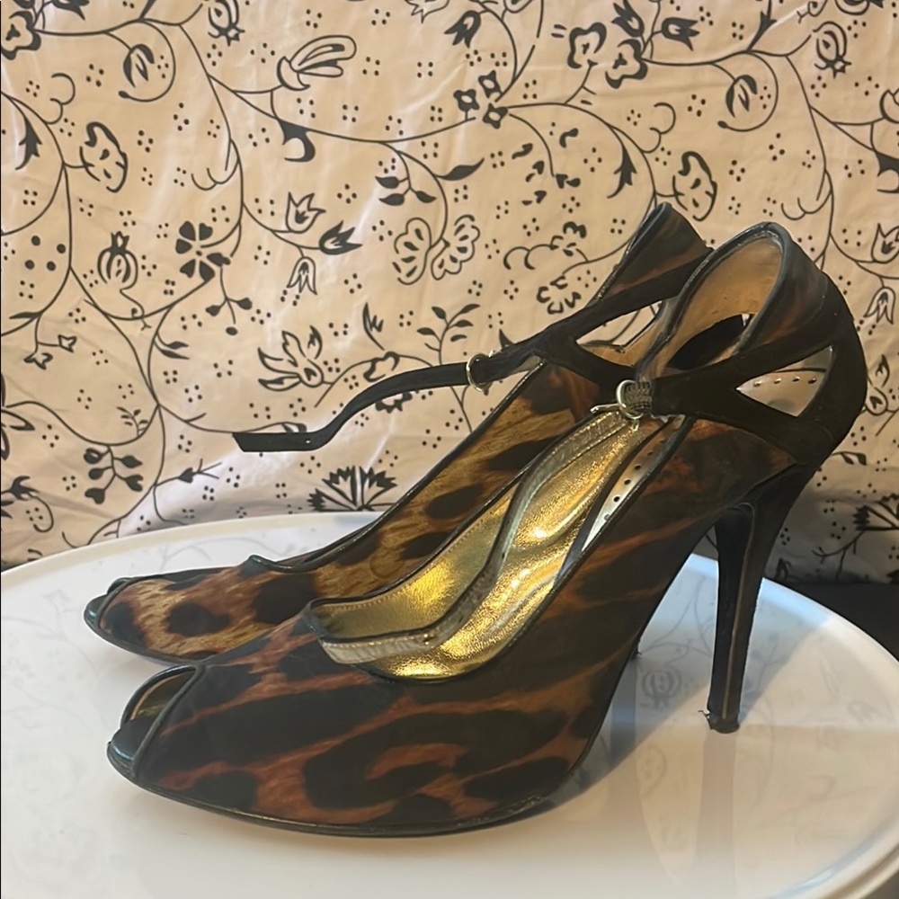 Roberto Cavalli Brown and Black Heels with Ankle Strap